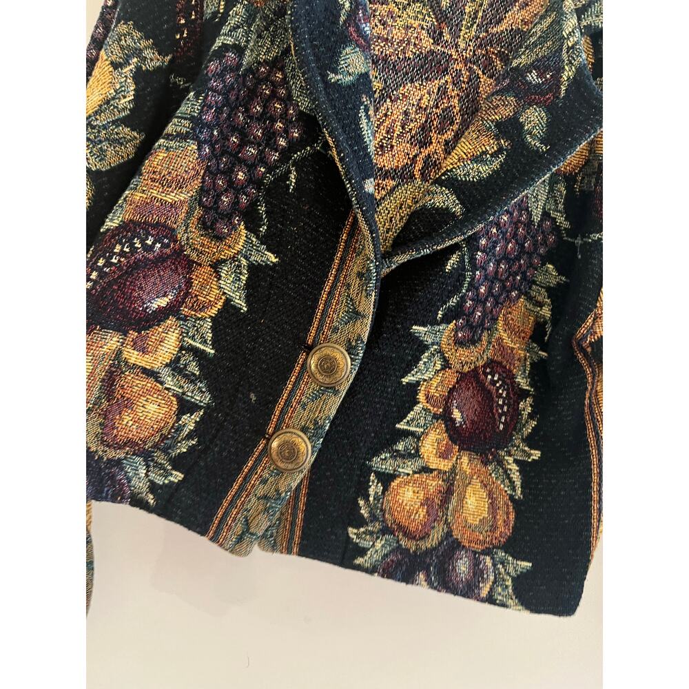 Vintage Paco Soler Cotton Tapestry Jacket Fruit Floral Gold & Black Size S/M JL - Picture 3 of 8